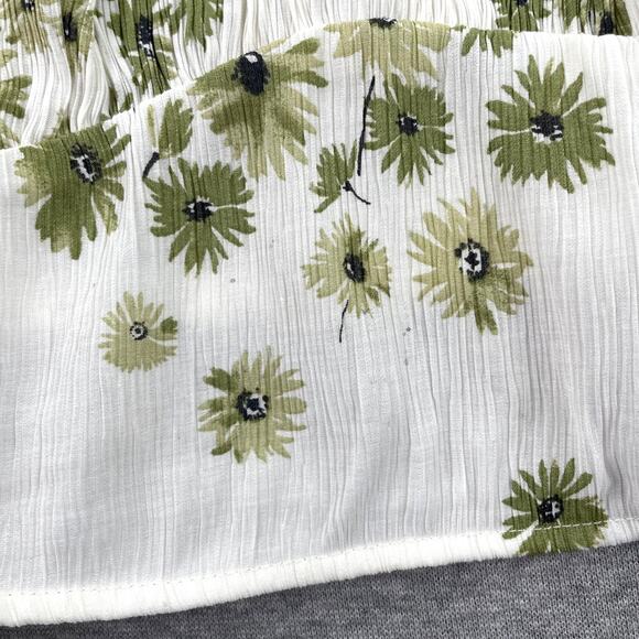 Abercrombie & Fitch Top Womens S Floral Puff Sleeve Crop Green White Crinkle - Picture 13 of 16
